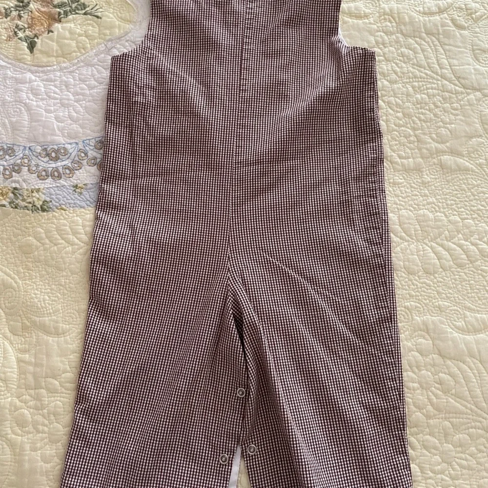 Zucchini Checkered Kids Overalls, Size 18M, Brown, Smocked Zoo Animals.